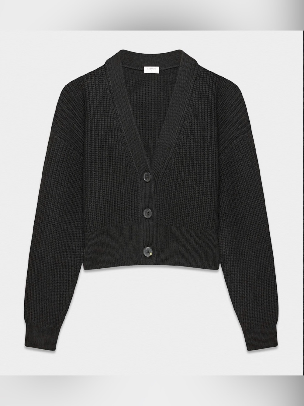 Aritzia Babaton Canberra Merino Wool Cropped Cardigan Black V-Neck Sweater